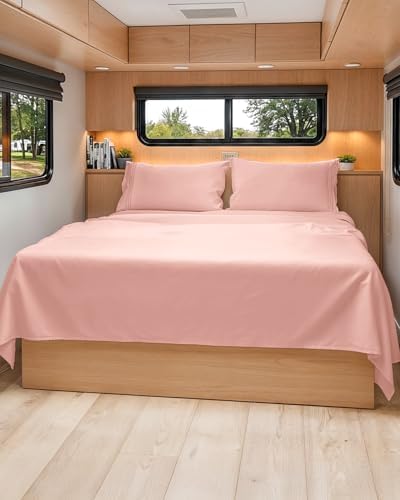 Short Queen Size 4 Piece Bed Sheet Set - RV Short Queen Sheets - Baby Pink