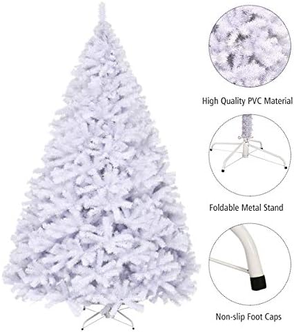 White Artificial Christmas Tree, 9FT Artificial Pine Tree w/Premium PVC Needles & Solid Metal Stand, Easy Assembly, for Indoor & Outdoor Use