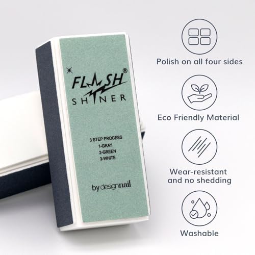 Flash Shiner® Block – 3-Way Nail Buffer – Pack of 3 – Professional Nail Buffer for Natural Shine – Smooths, Conditions & Polishes – Manicure Tool for Home or Salon Use