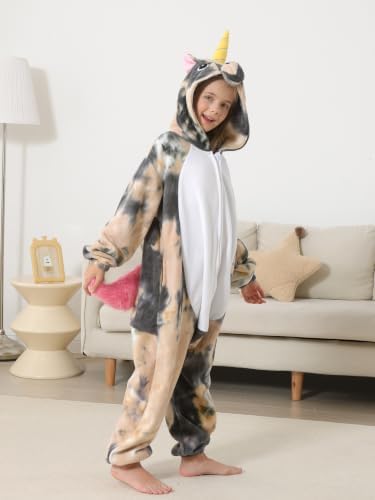 Animal Onesie Pajamas for Kids, Soft Flannel Halloween Cosplay Costume for Boys Girls
