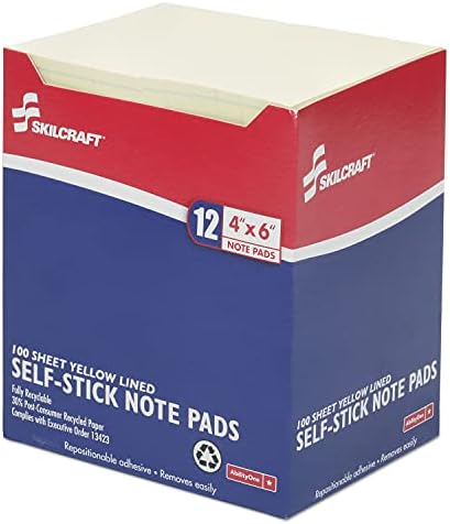 AbilityOne® - NSN2733755 - Self-Stick Note Pad - Yellow - Lined - 4" x 6"