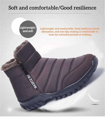 Men's Waterproof Warm Cotton Zipper Snow Ankle Boots, Fur Lined Thick Plush Booties, Anti-Slip Orthopedic Outdoor Shoes
