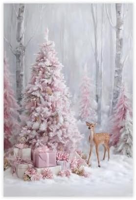 JDBeehpy Pink Christmas Tree and Gift Box Wall Art Unframed 12x18inch