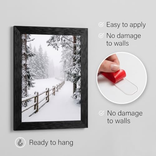 Framed Winter Fence Canvas Wall Art, Winter Scene, Black Frame Inch 12x16