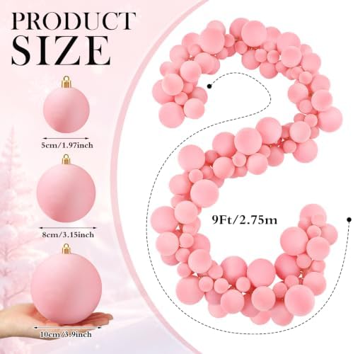 Thiccywoov 9 ft Velvet Christmas Ball Garland Ornament, Pink
