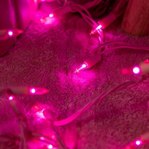 YULETIME 200 Pink LED Christmas Lights, 66 ft Brown Wire UL String Light