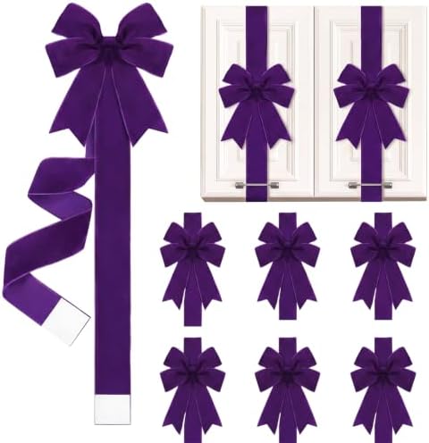 Daifunli 6 Pcs Purple Velvet Christmas Cabinet Bows Ribbons for Kitchen