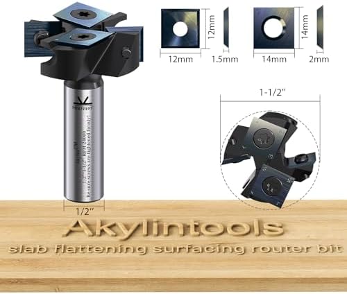 Slab Flattening Router Bit 1/2" Shank,1-1/2" Cutting Dia.2+2 Wings