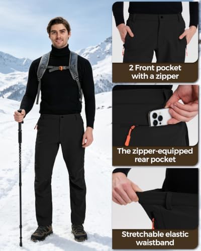 CNBQDD Men's Snow Ski Pants Waterproof Hiking Winter Fleece Lined Pants