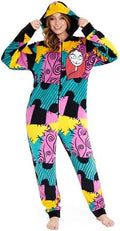 Disney The Nightmare Before Christmas One Piece Pajamas for Women, Teens, Fleece Jumpsuit With Hood, Halloween Gifts
