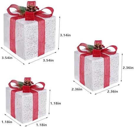 Set of 3 Lighted Boxes, White Lace Indoor Holiday Decor