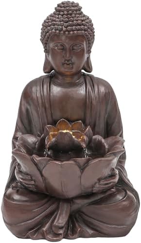 AUTODAYA 18.9" H Buddha Statue Outdoor Water Fountain with Warm LED Lights