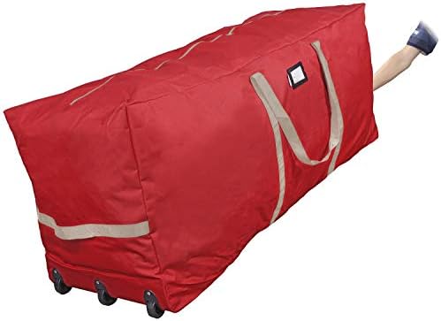ProPik Rolling Christmas Tree Storage Bag, Fits Up to 9 ft. Xmas Tree, 28"x 16"x 60", Extra Large Heavy Duty Storage Container with Wheels and Handles, 600D Oxford (Red)