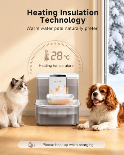 Heated Cat Water Fountain No Filters,4.5L Wireless Automatic Pet Fountain