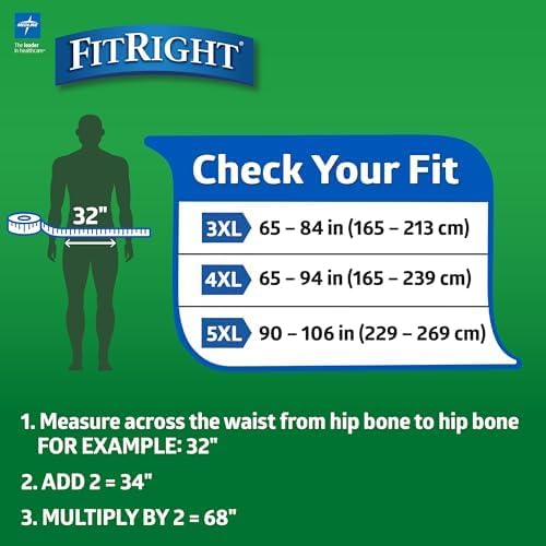 FitRight Bariatric Adult Incontinence Briefs with Tabs, Super Absorbent, 3XL, 65" to 84", 12 Count