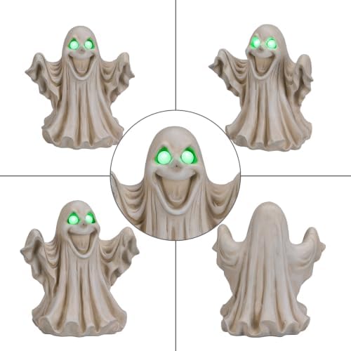 Ghost Figurine with LED Glowing Eyes for Spooky Decor
