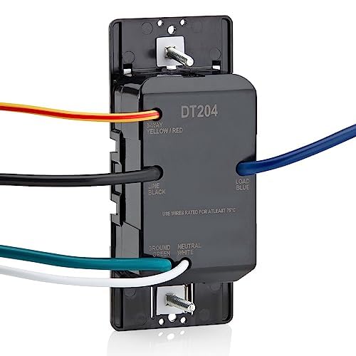 Leviton Countdown Switch for lights, attic, heaters, pool pumps, 30 min, 1-2-4 hour, Neutral Wire Required, 20A, 1 HP/16A Fan/Motor, Single Pole, Multi-Way or Multi-Timer, DT204-1LW, White