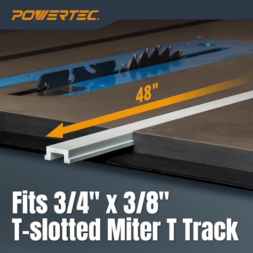 POWERTEC 48" Miter T Track w/T-Bar for Table Saw, Router Table, Band Saw, Works with 3/4” x 3/8” Miter T Slot, Miter Gauge, T Track Accessories for Woodworking and Sliding Jigs, 2 Set (71156-P2V)