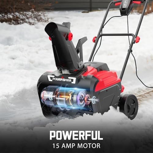 PowerSmart 21 Inch Corded Electric Snow Blower, 15 Amp, with LED Light