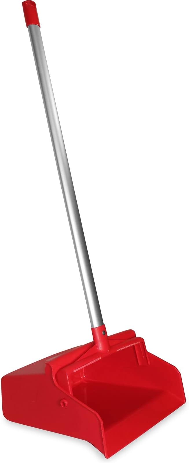 SPARTA Color Coded Upright Dustpan with 30 Inch Aluminum Handle, Serrated Edge and Locking Yoke, Standing Commercial Floor Dust Pan, Red