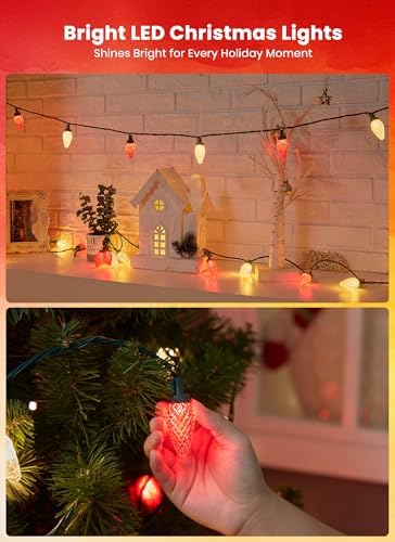 C9 Christmas Lights Outdoor, 114FT 150 LED C9 String Lights, Red|Warm White