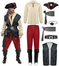 Spooktacular Creations Men Pirate Costume, Adult Pirate Shirt Vest Viking Pants Hat Set for Halloween Themed Parties