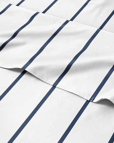 Twin 3 Piece Striped Sheet Set - Soft, Breathable & Cooling - Navy Stripe