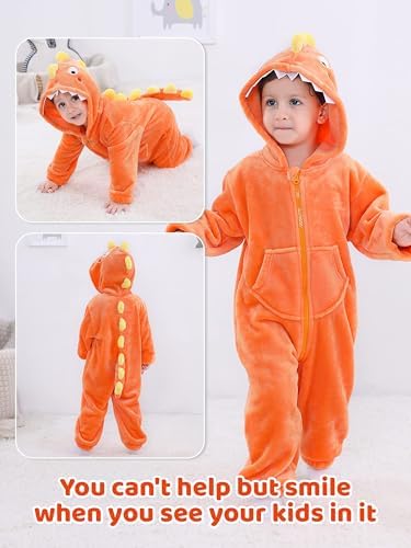 LOLANTA Boys' Girls' Dinosaur Shark Costume Flannel Jumpsuits Animal Onesie