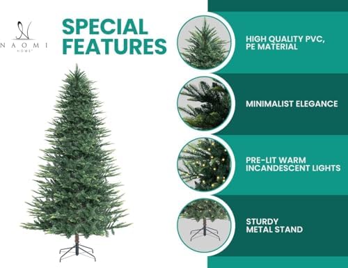 Naomi Home 7.5 ft Nordic Pre-Lit Christmas Tree, 700 Warm Lights