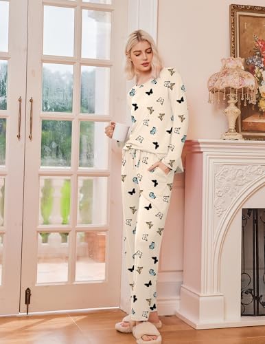 Ekouaer 2 Pack Womens Pajama Sets Long Sleeve Long Pants Pjs Loungewear