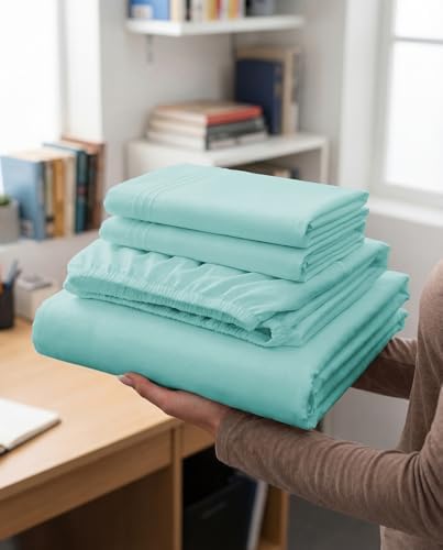 Full XL Sheets - 4 Piece Full XL Sheet Set - Cool & Breathable - Spa Blue