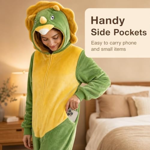 Snug Fit Unisex Adult Onesie Pajamas, Flannel Cosplay Animal One Piece Halloween Costume Sleepwear Homewear