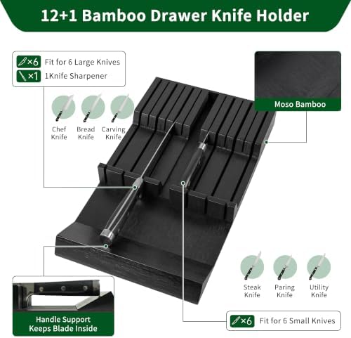 Utoplike Bamboo Knife Drawer Organizer, In-drawer Knives Block for Kitchen