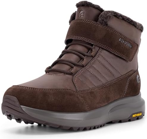 FitVille Wide Width Mens Winter Boots Fur Lined Extra Wide Snow Boot Lightweight Non Slip Outdoor Mens Diabetic Shoes for Flat Feet
