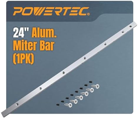 POWERTEC Crosscut Sled Miter Bar for Table Saw Sled, 3/4" x 3/8" x 24" with Predrilled Holes & Screws for Router Table, Bandsaw, Taper Jig, Table Saw Accessories for Woodworking, 1PK (71519)