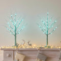 PEIDUO Blue-Green Trees Decor for Home, 2PK Tree Light Battery Powered Timer, Lighted Christmas Decorations Indoor, for Home Bedroom Living Room Fireplace Wedding Party New Year's Day and Christmas