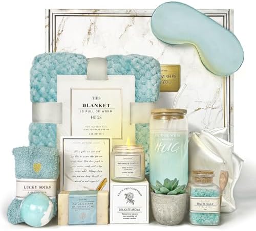 AHAGIFTREE Gift Basket for Women, Birthday Gifts Get Well Soon Gift Baskets For Women,12PC Get Well Gifts After Surgery,Care Package,Grief,Sympathy Gifts (cerulean)