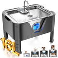4.2Gal Dog Water Fountain for Large Dogs, 16L Stainless Steel Large Dog Fountain Water Bowl with Deeper & Wider Drinking Tray, Automatic Pet Water Dispenser with Visible Window (with Adjustable Stand)