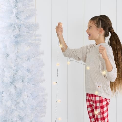 Best Choice Products White Pencil Christmas Tree 12ft Unlit Slim Decoration Without Lights, Skinny Premium Holiday Decor, Metal Stand, Easy Assembly