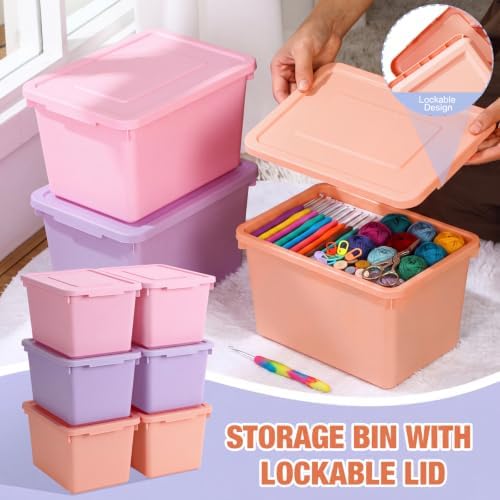 Potchen 6 Pack Small Stackable Storage Bins with Lids, Pink, Purple, Orange