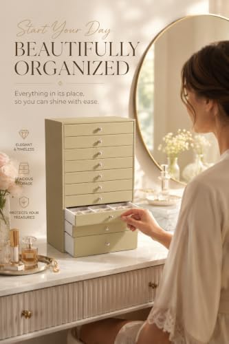 GUKA 10 Layer Jewelry Box with Drawers, Large Jewelry Organizer, Green/10 layer