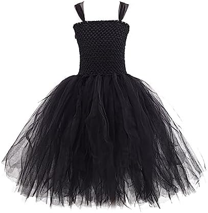 OBEEII Kids Girls Witch Costume Handmade Knitted Tulle Dress Evil Queen Dress Up Costume for Halloween Carnival Cosplay