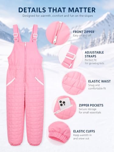 Haloumoning Girls Snow Bibs Kids Quilted Ski Overalls Waterproof Snow Pants