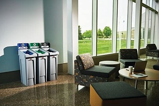 Rubbermaid Commercial Products SLIM JIM Recycling Station 3-Stream Landfill/Mixed Recycling/Compost Bin/Can/Kit/Station, 23 Gal, for Kitchen/Classroom/Office/Education/Commercial Facilities