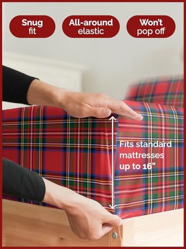 Christmas Sheet Set, Tartan, Festive Holiday Xmas Bedding Set - Twin Size