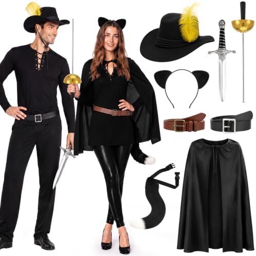 8 Pcs Halloween Couple Costume Set for Adult, Cloak Hat Costume