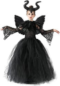 OBEEII Kids Girls Witch Costume Handmade Knitted Tulle Dress Evil Queen Dress Up Costume for Halloween Carnival Cosplay
