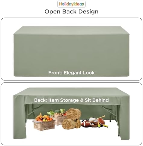 HolidayIdeas 4-Pack 8ft Open Back Fitted Tablecloths for Craft Shows Sage Green