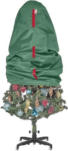 Upright Christmas Tree Storage Bag - Fits 5 Ft Artificial Xmas & Topiary Tree, Vertical Holiday Cover, Durable, Dustproof & Easy-Use Xmas Storage, Green