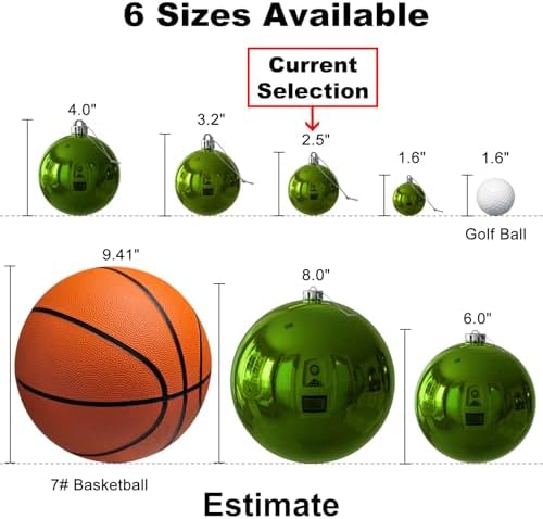 Lime Green 2.5" Christmas Balls Christmas Tree Decoration Ornaments Shatterproof Hanging Balls for Birthday Halloween Holiday Wedding Decorations Set of 10pcs